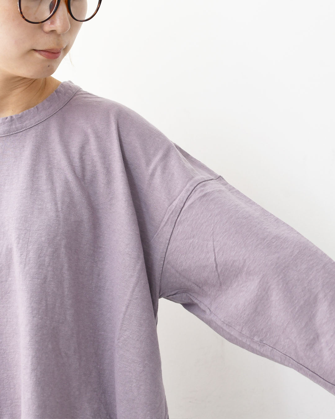 prit [プリット] 30/1リサイクルムラ糸天竺 フレアプルオーバー [P90663] コットンプルオーバー・コットンTシャツ・無地Tシャツ・長袖・綿・ロンT・ワイドシルエット・ゆったりシルエット・LADY'S [2025AW]