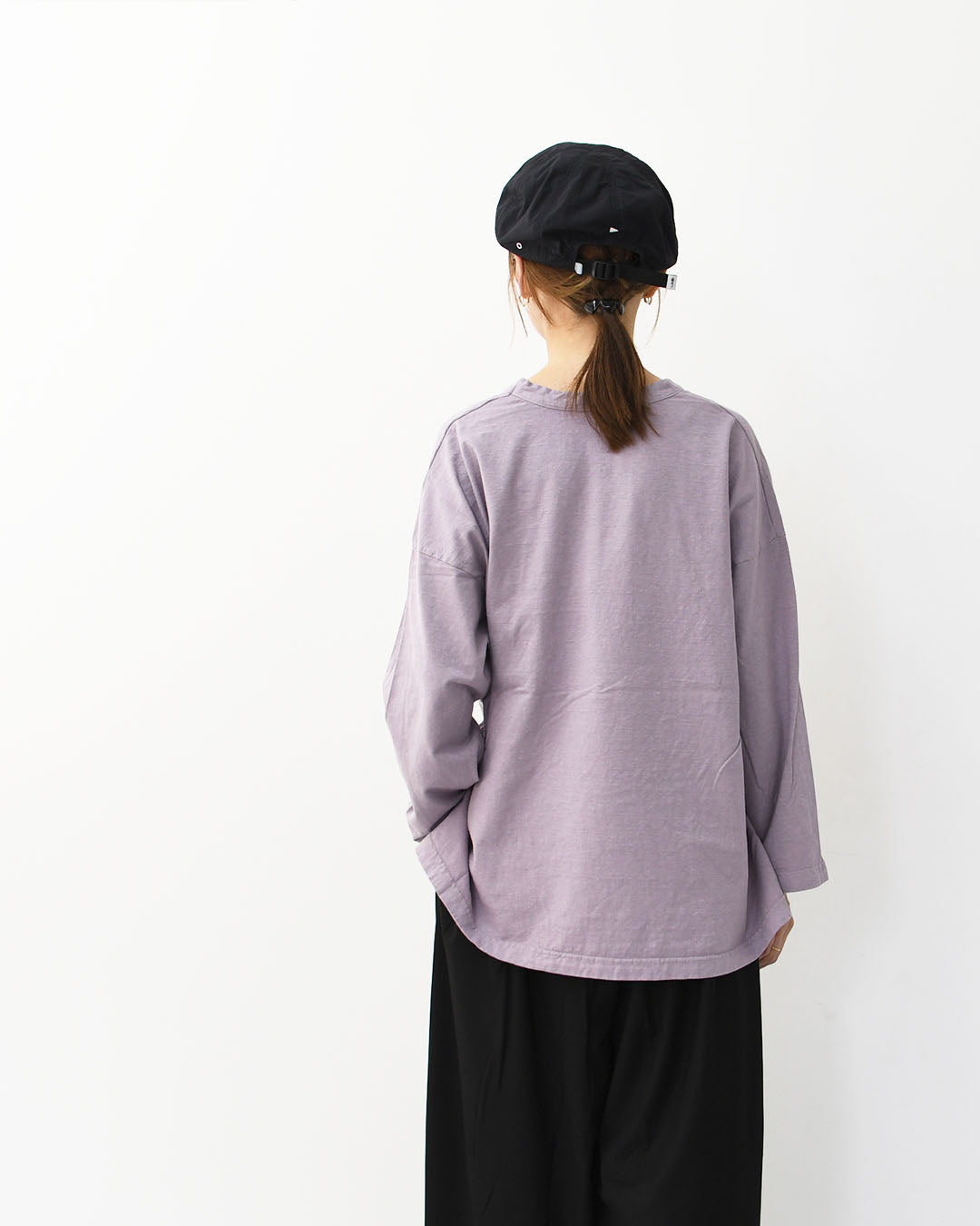 prit [プリット] 30/1リサイクルムラ糸天竺 フレアプルオーバー [P90663] コットンプルオーバー・コットンTシャツ・無地Tシャツ・長袖・綿・ロンT・ワイドシルエット・ゆったりシルエット・LADY'S [2025AW]