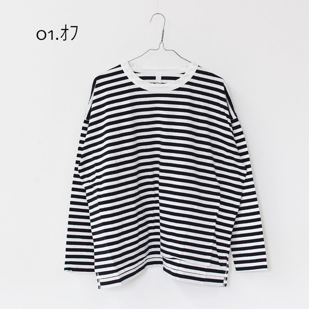 prit [プリット] 30/1リサイクルムラ糸天竺ボーダー クルーネックワイドプルオーバー [P90669] コットンプルオーバー・コットンTシャツ・ボーダーTシャツ・長袖・ボーダー・綿・長T・ワイドシルエット・ゆったりシルエット・LADY'S [2025AW]