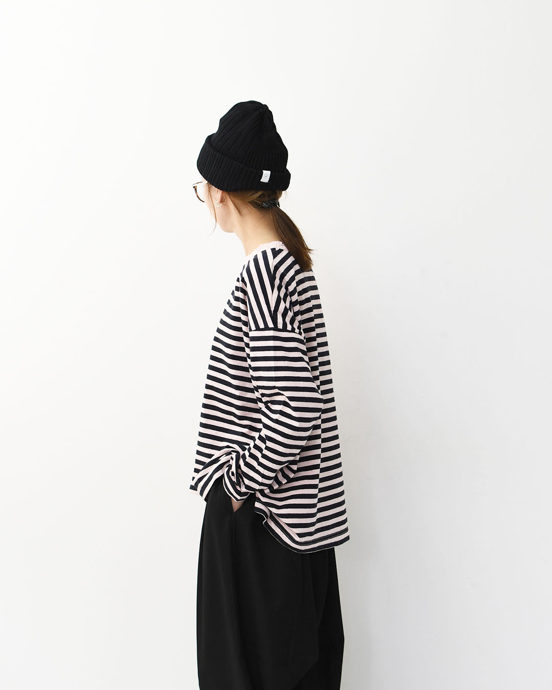 prit [プリット] 30/1リサイクルムラ糸天竺ボーダー クルーネックワイドプルオーバー [P90669] コットンプルオーバー・コットンTシャツ・ボーダーTシャツ・長袖・ボーダー・綿・長T・ワイドシルエット・ゆったりシルエット・LADY'S [2025AW]