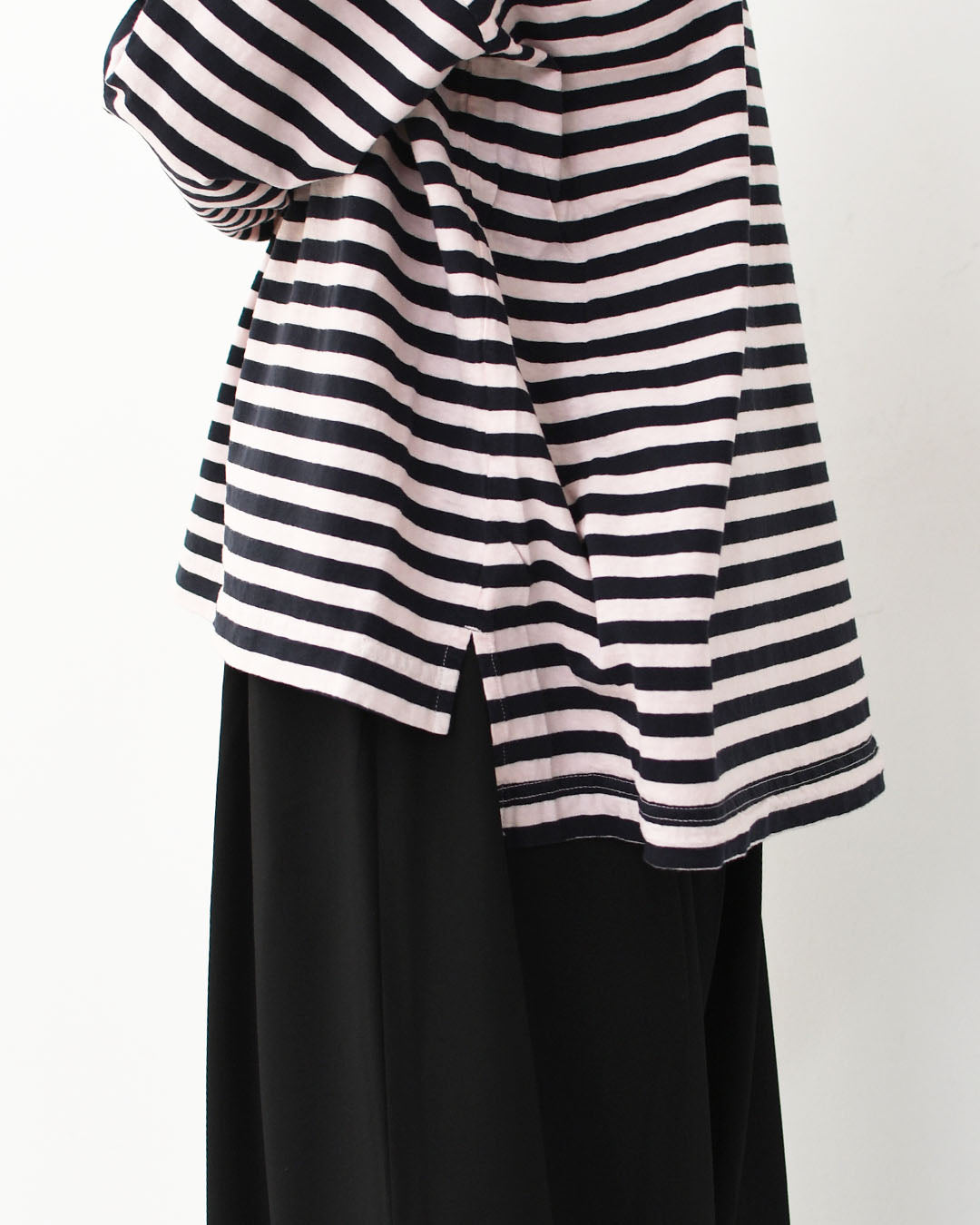 prit [プリット] 30/1リサイクルムラ糸天竺ボーダー クルーネックワイドプルオーバー [P90669] コットンプルオーバー・コットンTシャツ・ボーダーTシャツ・長袖・ボーダー・綿・長T・ワイドシルエット・ゆったりシルエット・LADY'S [2025AW]