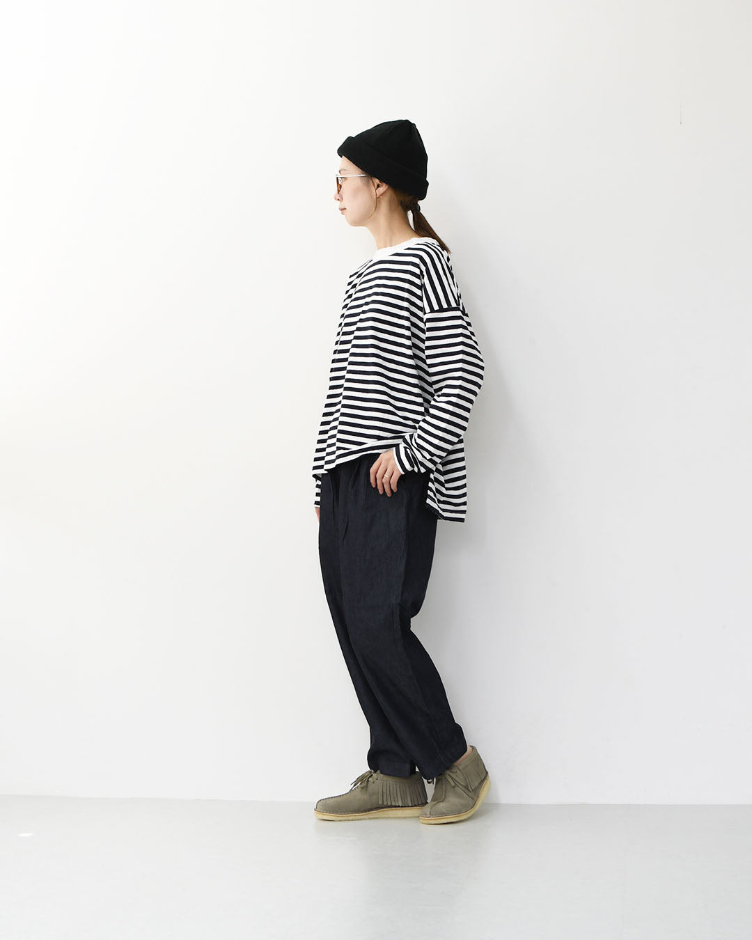prit [プリット] 30/1リサイクルムラ糸天竺ボーダー クルーネックワイドプルオーバー [P90669] コットンプルオーバー・コットンTシャツ・ボーダーTシャツ・長袖・ボーダー・綿・長T・ワイドシルエット・ゆったりシルエット・LADY'S [2025AW]