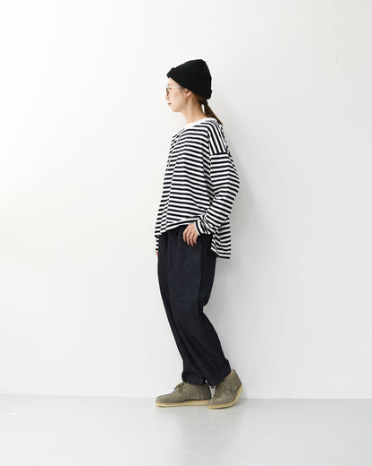 prit [プリット] 30/1リサイクルムラ糸天竺ボーダー クルーネックワイドプルオーバー [P90669] コットンプルオーバー・コットンTシャツ・ボーダーTシャツ・長袖・ボーダー・綿・長T・ワイドシルエット・ゆったりシルエット・LADY'S [2025AW]