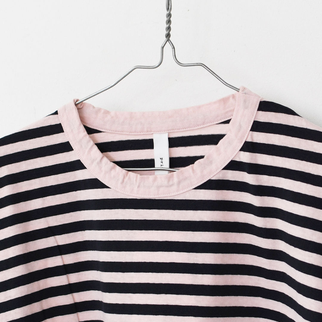 prit [プリット] 30/1リサイクルムラ糸天竺ボーダー クルーネックワイドプルオーバー [P90669] コットンプルオーバー・コットンTシャツ・ボーダーTシャツ・長袖・ボーダー・綿・長T・ワイドシルエット・ゆったりシルエット・LADY'S [2025AW]