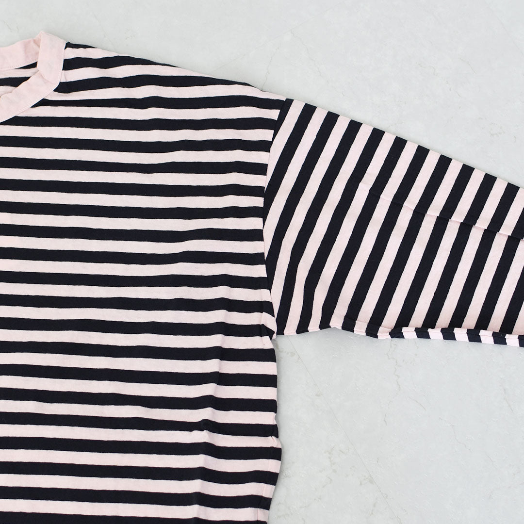 prit [プリット] 30/1リサイクルムラ糸天竺ボーダー クルーネックワイドプルオーバー [P90669] コットンプルオーバー・コットンTシャツ・ボーダーTシャツ・長袖・ボーダー・綿・長T・ワイドシルエット・ゆったりシルエット・LADY'S [2025AW]