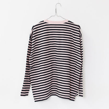 prit [プリット] 30/1リサイクルムラ糸天竺ボーダー クルーネックワイドプルオーバー [P90669] コットンプルオーバー・コットンTシャツ・ボーダーTシャツ・長袖・ボーダー・綿・長T・ワイドシルエット・ゆったりシルエット・LADY'S [2025AW]