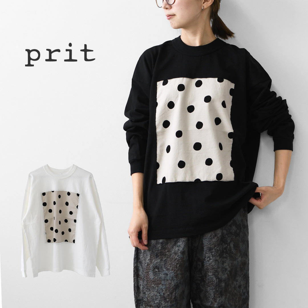 prit [プリット] 17/1空紡天竺×シャツコールラフドットプリントロングスリーブフレームTシャツ [p90715] Tシャツ・長袖Tシャツ・ドット・LADY'S [2026AW]