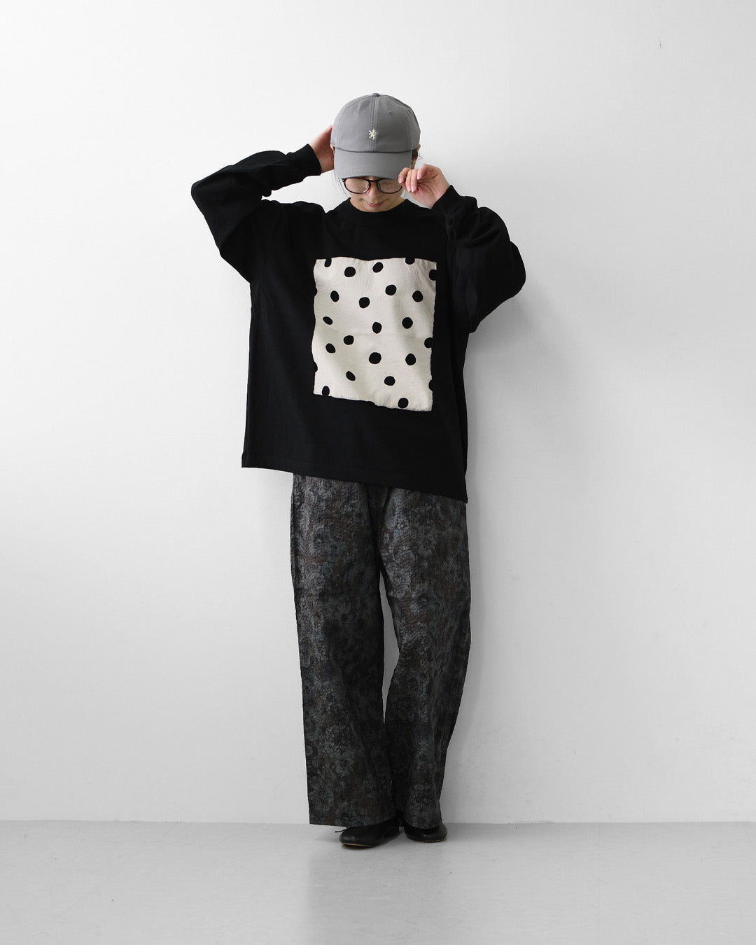 prit [プリット] 17/1空紡天竺×シャツコールラフドットプリントロングスリーブフレームTシャツ [p90715] Tシャツ・長袖Tシャツ・ドット・LADY'S [2026AW]
