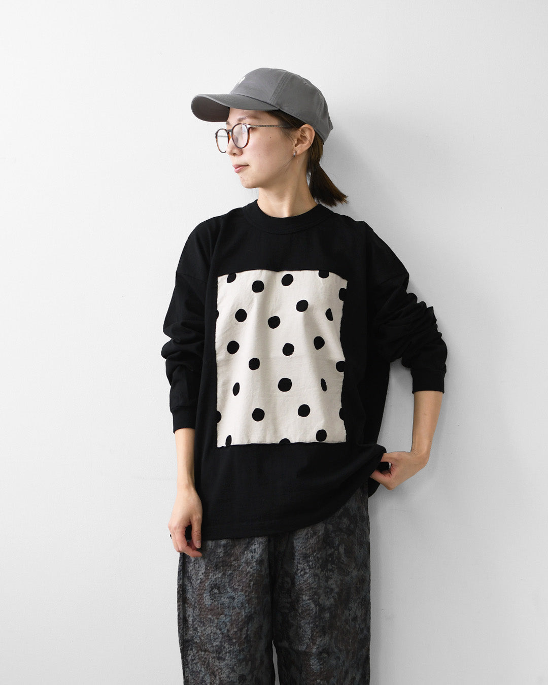 prit [プリット] 17/1空紡天竺×シャツコールラフドットプリントロングスリーブフレームTシャツ [p90715] Tシャツ・長袖Tシャツ・ドット・LADY'S [2026AW]