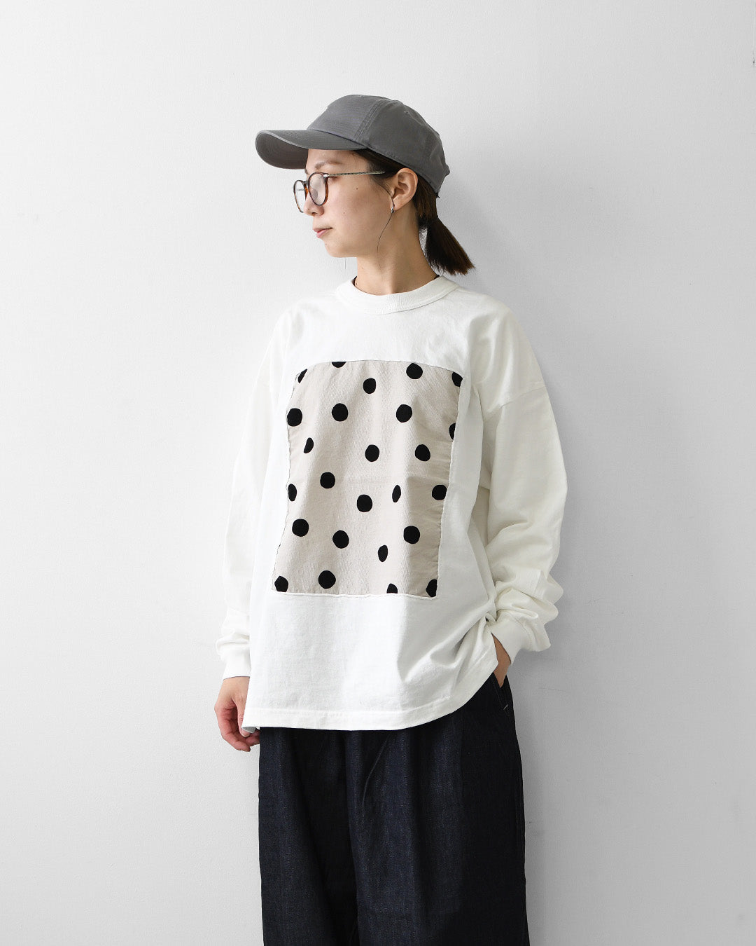 prit [プリット] 17/1空紡天竺×シャツコールラフドットプリントロングスリーブフレームTシャツ [p90715] Tシャツ・長袖Tシャツ・ドット・LADY'S [2026AW]