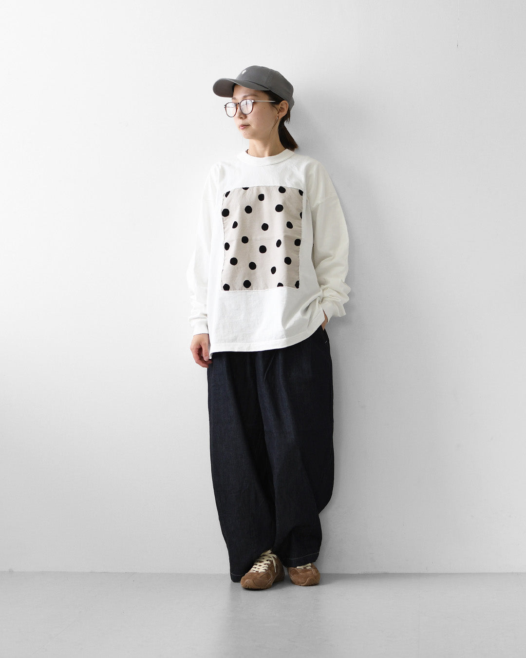 prit [プリット] 17/1空紡天竺×シャツコールラフドットプリントロングスリーブフレームTシャツ [p90715] Tシャツ・長袖Tシャツ・ドット・LADY'S [2026AW]