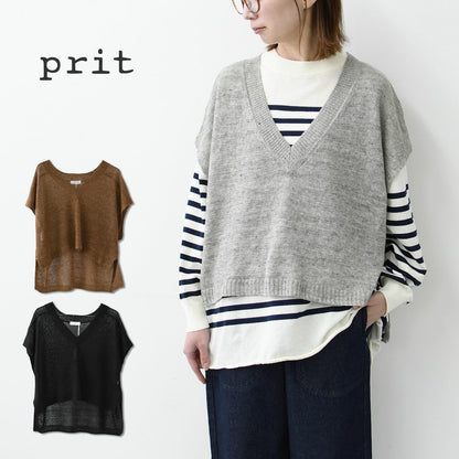 prit [プリット] 2/26リネン7G天竺編み Vネックワイドベスト [P915104] [2025SS]