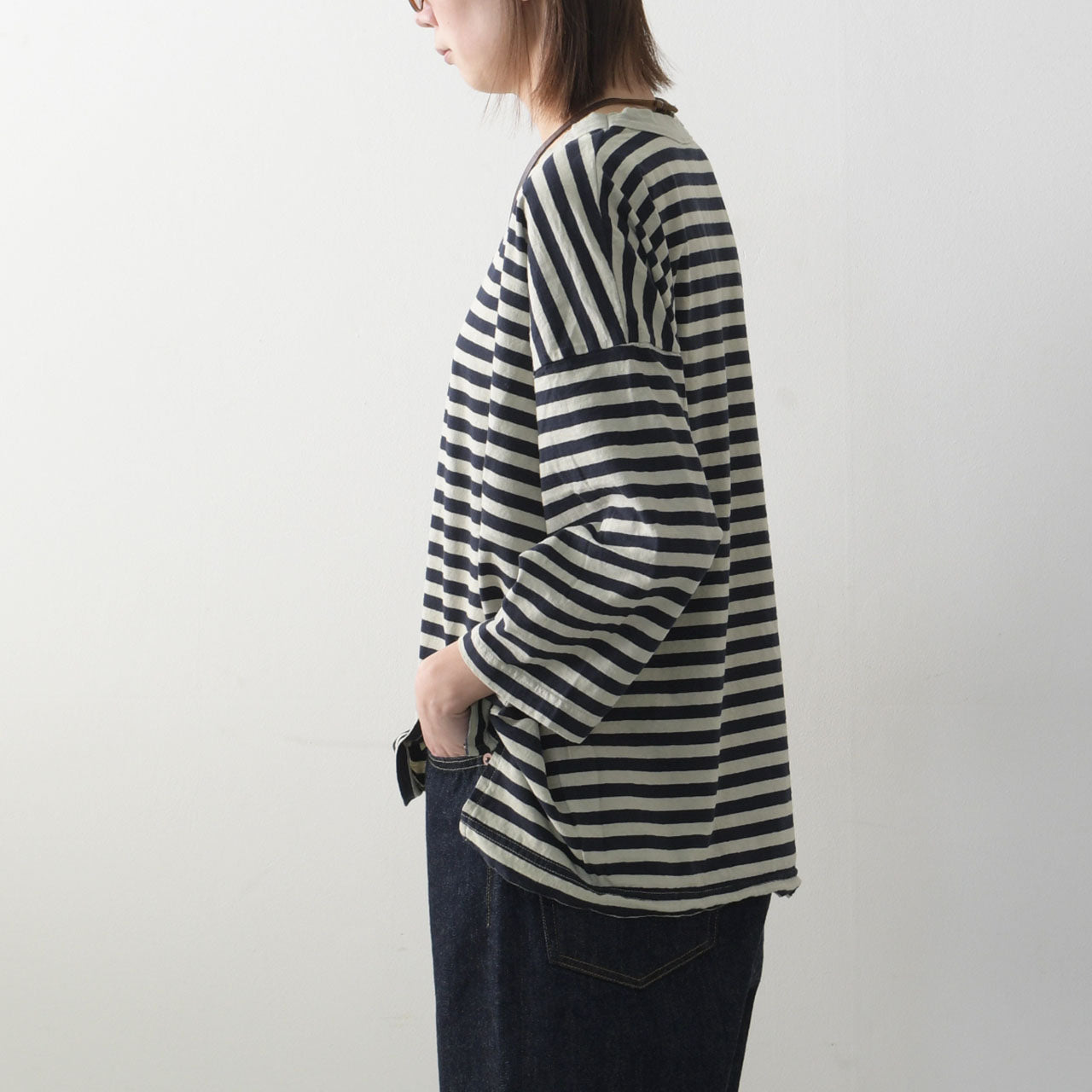 prit [プリット] 30/1リサイクルムラ糸天竺 ボーダー7分袖 ワイドTシャツ[P91573] [2025SS]