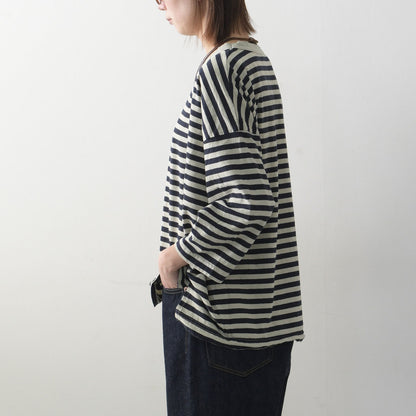 prit [プリット] 30/1リサイクルムラ糸天竺 ボーダー7分袖 ワイドTシャツ[P91573] [2025SS]