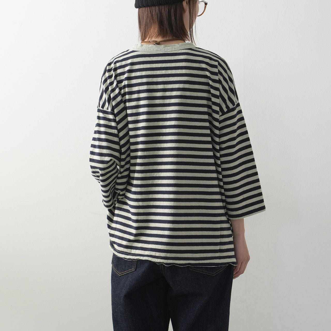 prit [プリット] 30/1リサイクルムラ糸天竺 ボーダー7分袖 ワイドTシャツ[P91573] [2025SS]