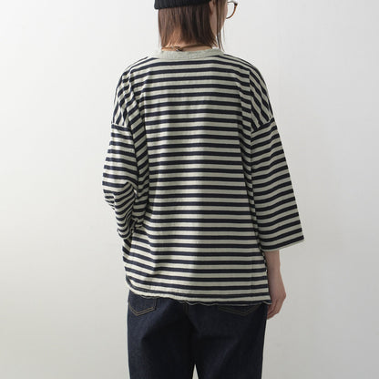 prit [プリット] 30/1リサイクルムラ糸天竺 ボーダー7分袖 ワイドTシャツ[P91573] [2025SS]