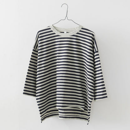 prit [プリット] 30/1リサイクルムラ糸天竺 ボーダー7分袖 ワイドTシャツ[P91573] [2025SS]