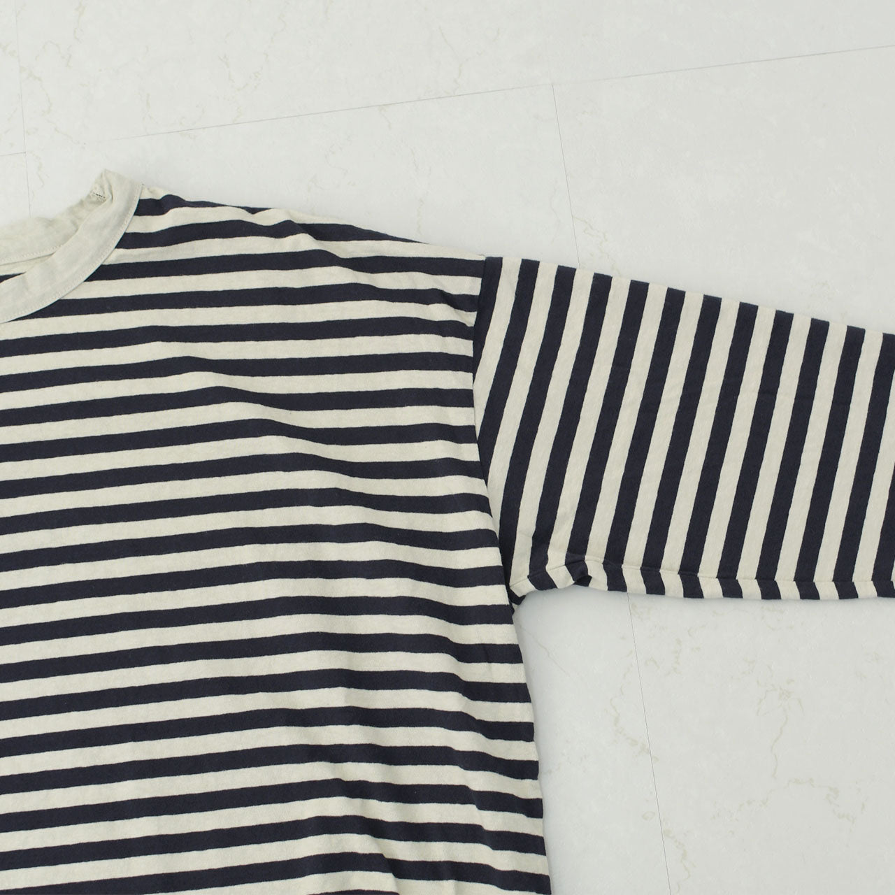 prit [プリット] 30/1リサイクルムラ糸天竺 ボーダー7分袖 ワイドTシャツ[P91573] [2025SS]