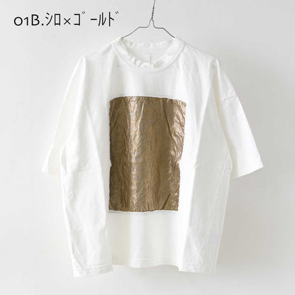 prit [プリット] 17/1空紡天竺×40/1リネン箔プリント 5分袖フレームＴシャツ [P91605] Tシャツ