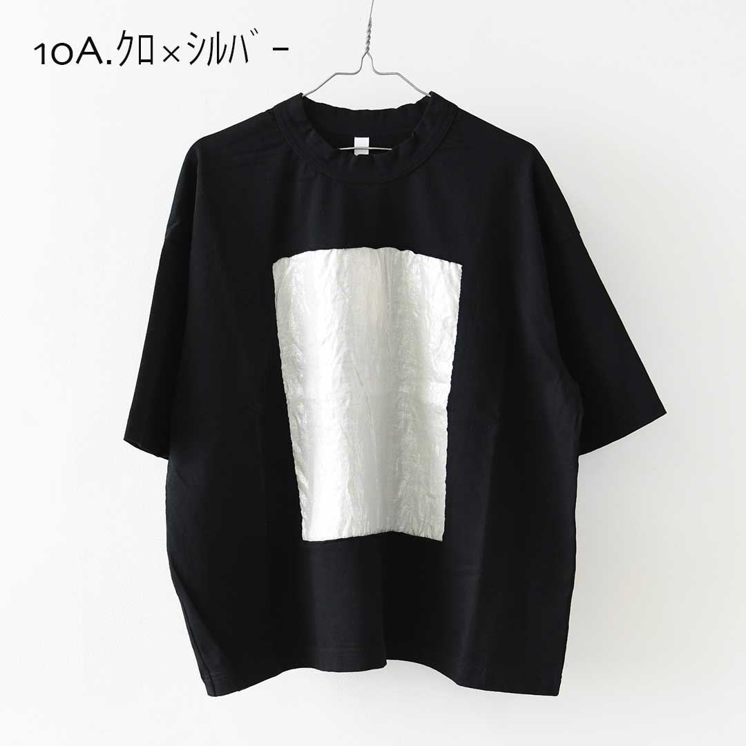 prit [プリット] 17/1空紡天竺×40/1リネン箔プリント 5分袖フレームＴシャツ [P91605] Tシャツ