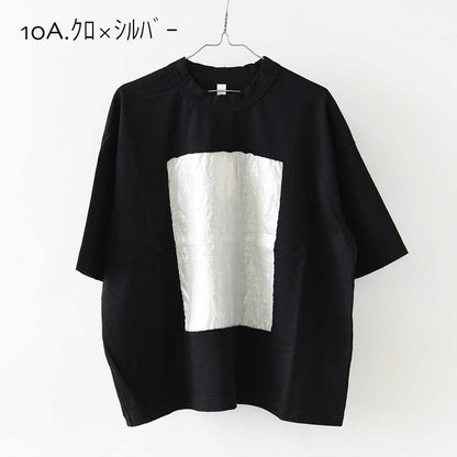 prit [プリット] 17/1空紡天竺×40/1リネン箔プリント 5分袖フレームＴシャツ [P91605] Tシャツ