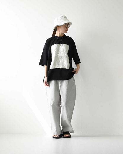 prit [プリット] 17/1空紡天竺×40/1リネン箔プリント 5分袖フレームＴシャツ [P91605] Tシャツ