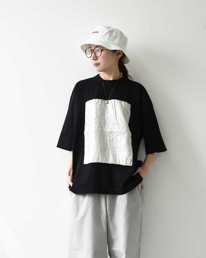prit [プリット] 17/1空紡天竺×40/1リネン箔プリント 5分袖フレームＴシャツ [P91605] Tシャツ
