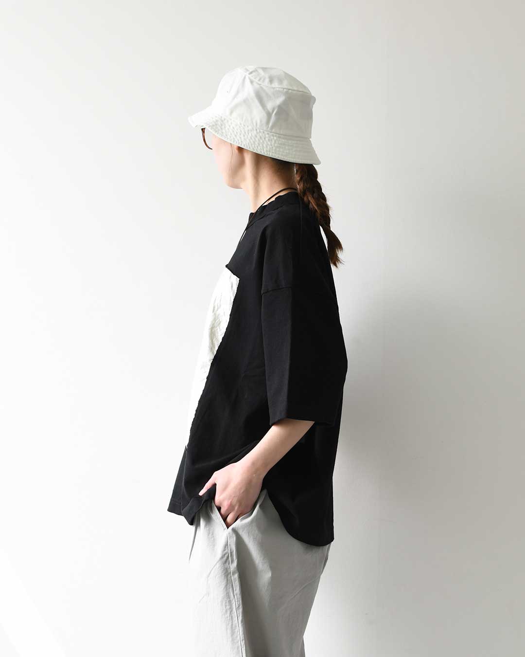 prit [プリット] 17/1空紡天竺×40/1リネン箔プリント 5分袖フレームＴシャツ [P91605] Tシャツ