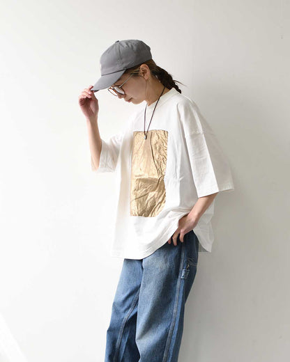 prit [プリット] 17/1空紡天竺×40/1リネン箔プリント 5分袖フレームＴシャツ [P91605] Tシャツ