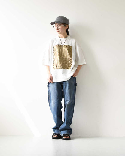 prit [プリット] 17/1空紡天竺×40/1リネン箔プリント 5分袖フレームＴシャツ [P91605] Tシャツ