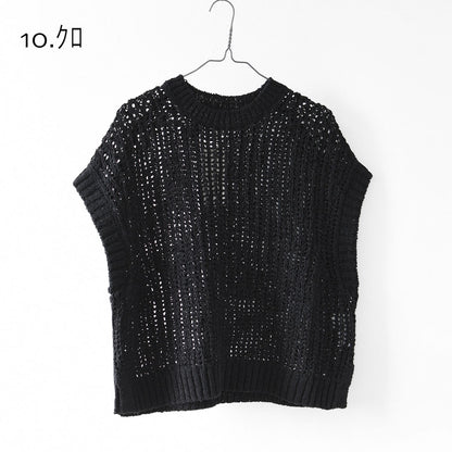 prit [プリット] オーガニックコットンナイロン3G透かし編みワイドベスト [P916100] ベスト・ニットベスト・ローゲージ編み・クルーネック・LADY'S [2026SS]