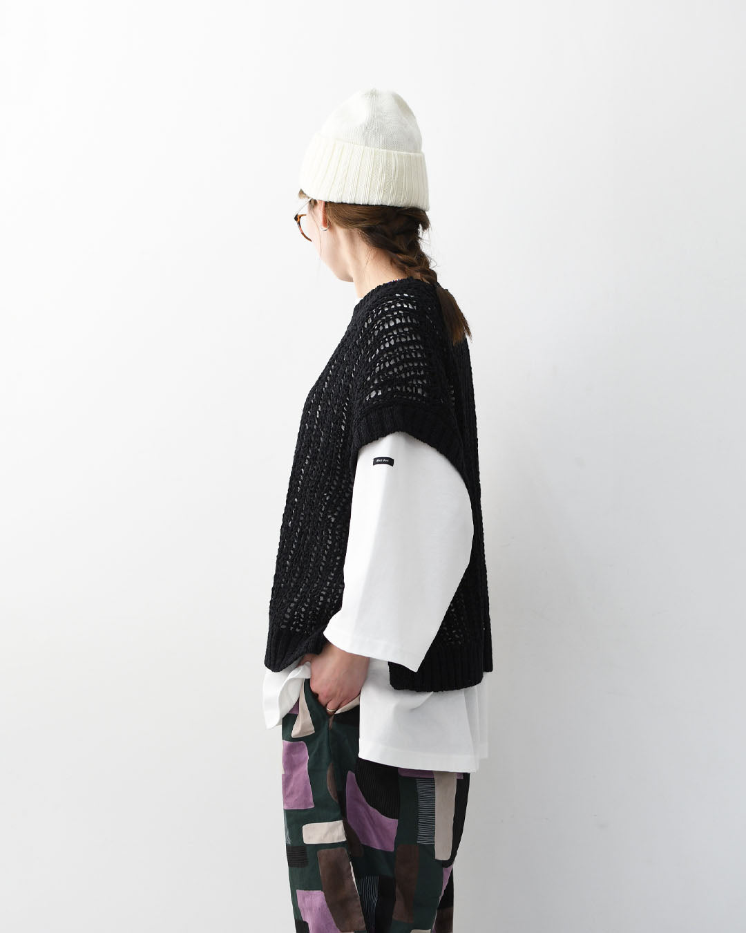 prit [プリット] オーガニックコットンナイロン3G透かし編みワイドベスト [P916100] ベスト・ニットベスト・ローゲージ編み・クルーネック・LADY'S [2026SS]