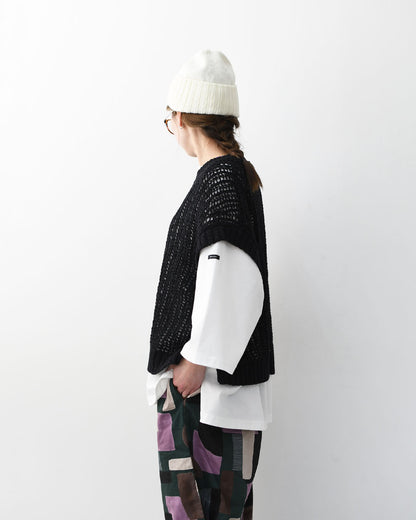 prit [プリット] オーガニックコットンナイロン3G透かし編みワイドベスト [P916100] ベスト・ニットベスト・ローゲージ編み・クルーネック・LADY'S [2026SS]