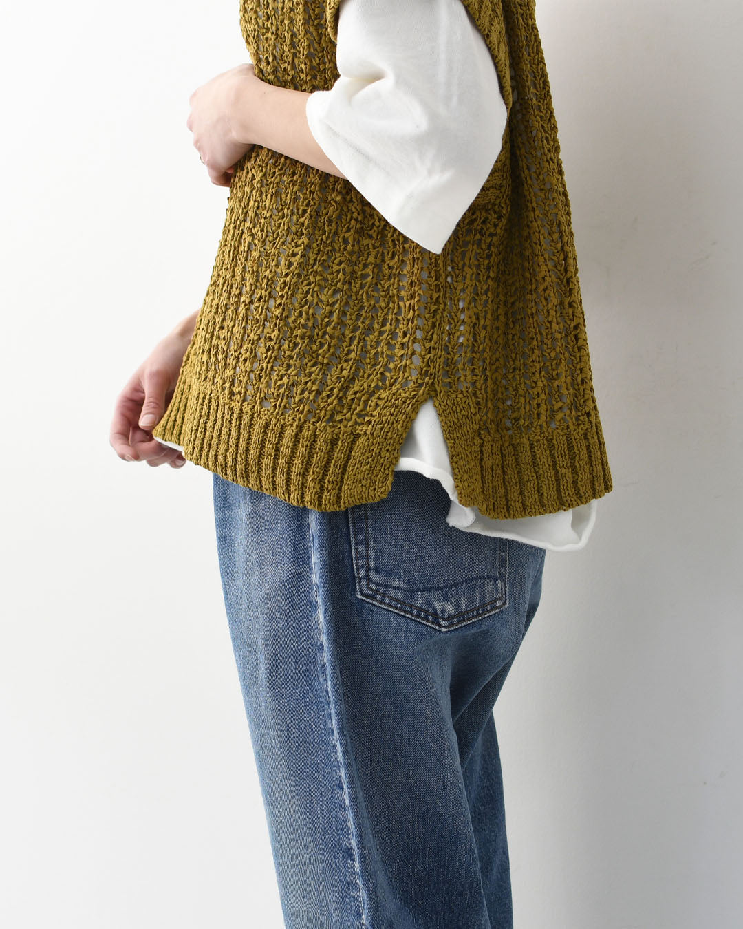 prit [プリット] オーガニックコットンナイロン3G透かし編みワイドベスト [P916100] ベスト・ニットベスト・ローゲージ編み・クルーネック・LADY'S [2026SS]