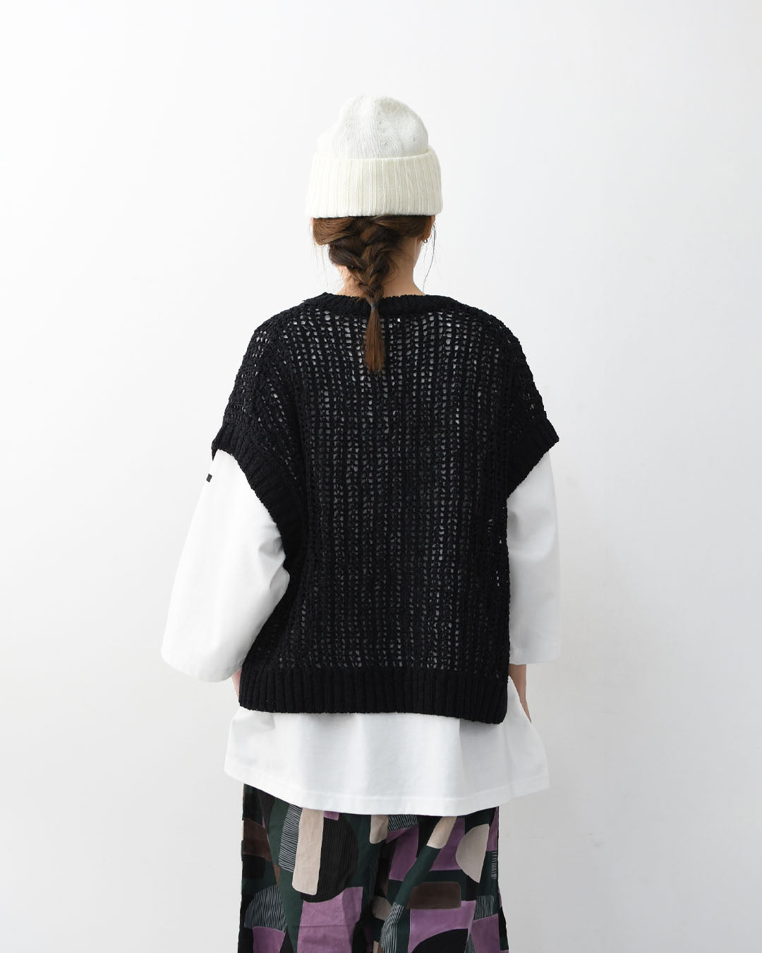 prit [プリット] オーガニックコットンナイロン3G透かし編みワイドベスト [P916100] ベスト・ニットベスト・ローゲージ編み・クルーネック・LADY'S [2026SS]