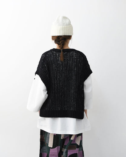 prit [プリット] オーガニックコットンナイロン3G透かし編みワイドベスト [P916100] ベスト・ニットベスト・ローゲージ編み・クルーネック・LADY'S [2026SS]