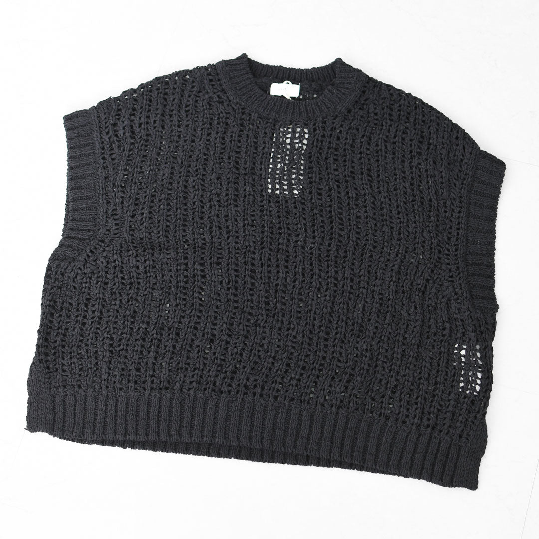 prit [プリット] オーガニックコットンナイロン3G透かし編みワイドベスト [P916100] ベスト・ニットベスト・ローゲージ編み・クルーネック・LADY'S [2026SS]
