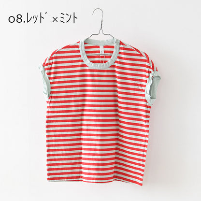 prit [プリット] 30/1リサイクル天竺カラーボーダー フレンチスリーブ [P91622] ボーダーTシャツ [2026SS]
