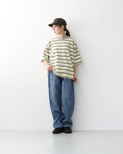 prit [プリット] 19/1リサイクルムラ糸天竺マルチボーダー5分袖クルーネックワイドTシャツ  [P91631] プリントTシャツ・5分袖・オーバーサイズ・ゆったりサイズ・チェック柄・ドット柄・フレーム柄・ドロップショルダー・LADY'S [2026SS]