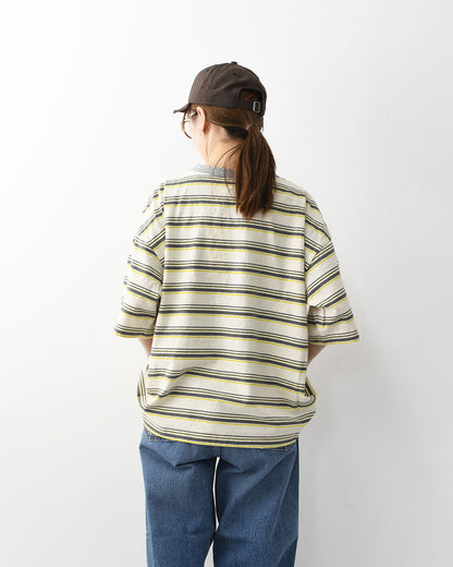 prit [プリット] 19/1リサイクルムラ糸天竺マルチボーダー5分袖クルーネックワイドTシャツ  [P91631] プリントTシャツ・5分袖・オーバーサイズ・ゆったりサイズ・チェック柄・ドット柄・フレーム柄・ドロップショルダー・LADY'S [2026SS]