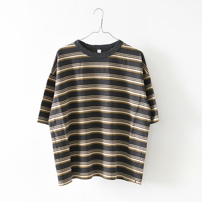 prit [プリット] 19/1リサイクルムラ糸天竺マルチボーダー5分袖クルーネックワイドTシャツ  [P91631] プリントTシャツ・5分袖・オーバーサイズ・ゆったりサイズ・チェック柄・ドット柄・フレーム柄・ドロップショルダー・LADY'S [2026SS]