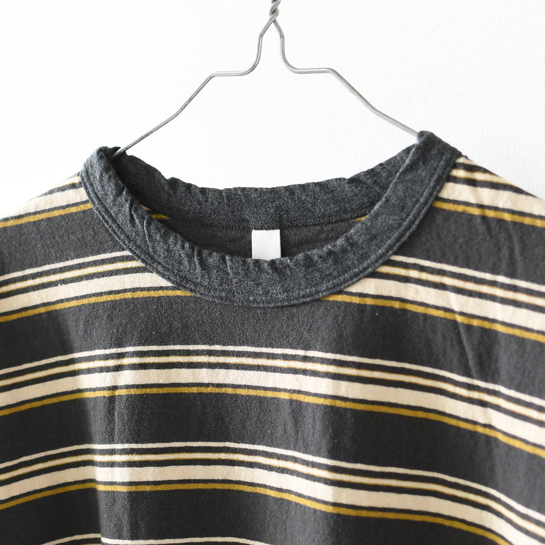 prit [プリット] 19/1リサイクルムラ糸天竺マルチボーダー5分袖クルーネックワイドTシャツ  [P91631] プリントTシャツ・5分袖・オーバーサイズ・ゆったりサイズ・チェック柄・ドット柄・フレーム柄・ドロップショルダー・LADY'S [2026SS]