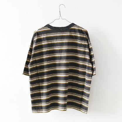 prit [プリット] 19/1リサイクルムラ糸天竺マルチボーダー5分袖クルーネックワイドTシャツ  [P91631] プリントTシャツ・5分袖・オーバーサイズ・ゆったりサイズ・チェック柄・ドット柄・フレーム柄・ドロップショルダー・LADY'S [2026SS]