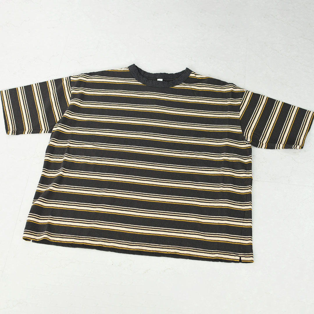 prit [プリット] 19/1リサイクルムラ糸天竺マルチボーダー5分袖クルーネックワイドTシャツ  [P91631] プリントTシャツ・5分袖・オーバーサイズ・ゆったりサイズ・チェック柄・ドット柄・フレーム柄・ドロップショルダー・LADY'S [2026SS]