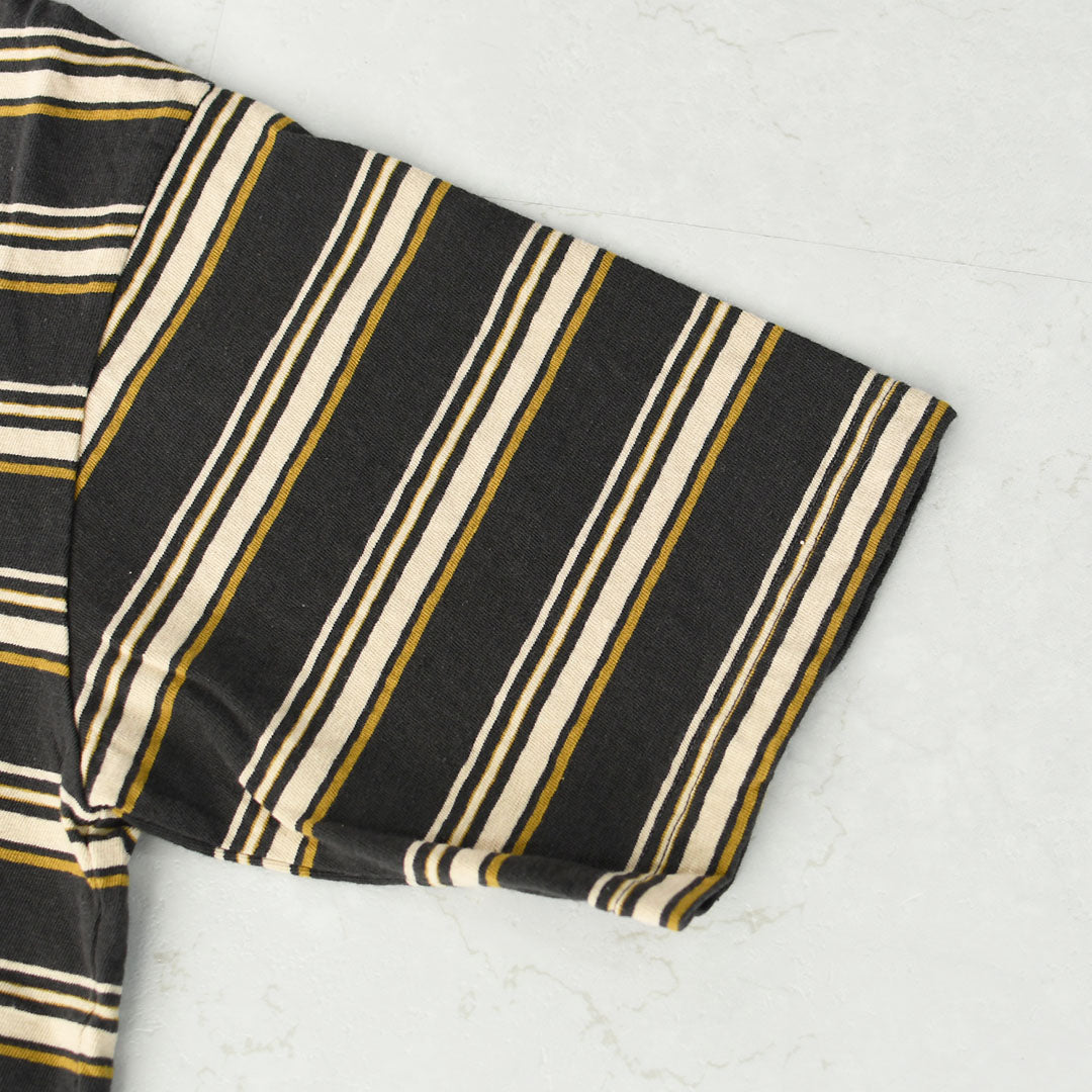 prit [プリット] 19/1リサイクルムラ糸天竺マルチボーダー5分袖クルーネックワイドTシャツ  [P91631] プリントTシャツ・5分袖・オーバーサイズ・ゆったりサイズ・チェック柄・ドット柄・フレーム柄・ドロップショルダー・LADY'S [2026SS]