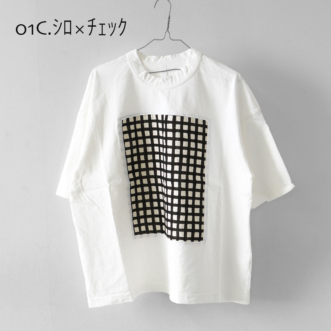 prit [プリット] 17/1空紡天竺×10/1ムラ糸プリント5分袖フレームTシャツ  [P91638] プリントTシャツ・5分袖・オーバーサイズ・ゆったりサイズ・チェック柄・ドット柄・フレーム柄・ドロップショルダー・LADY'S [2026SS]