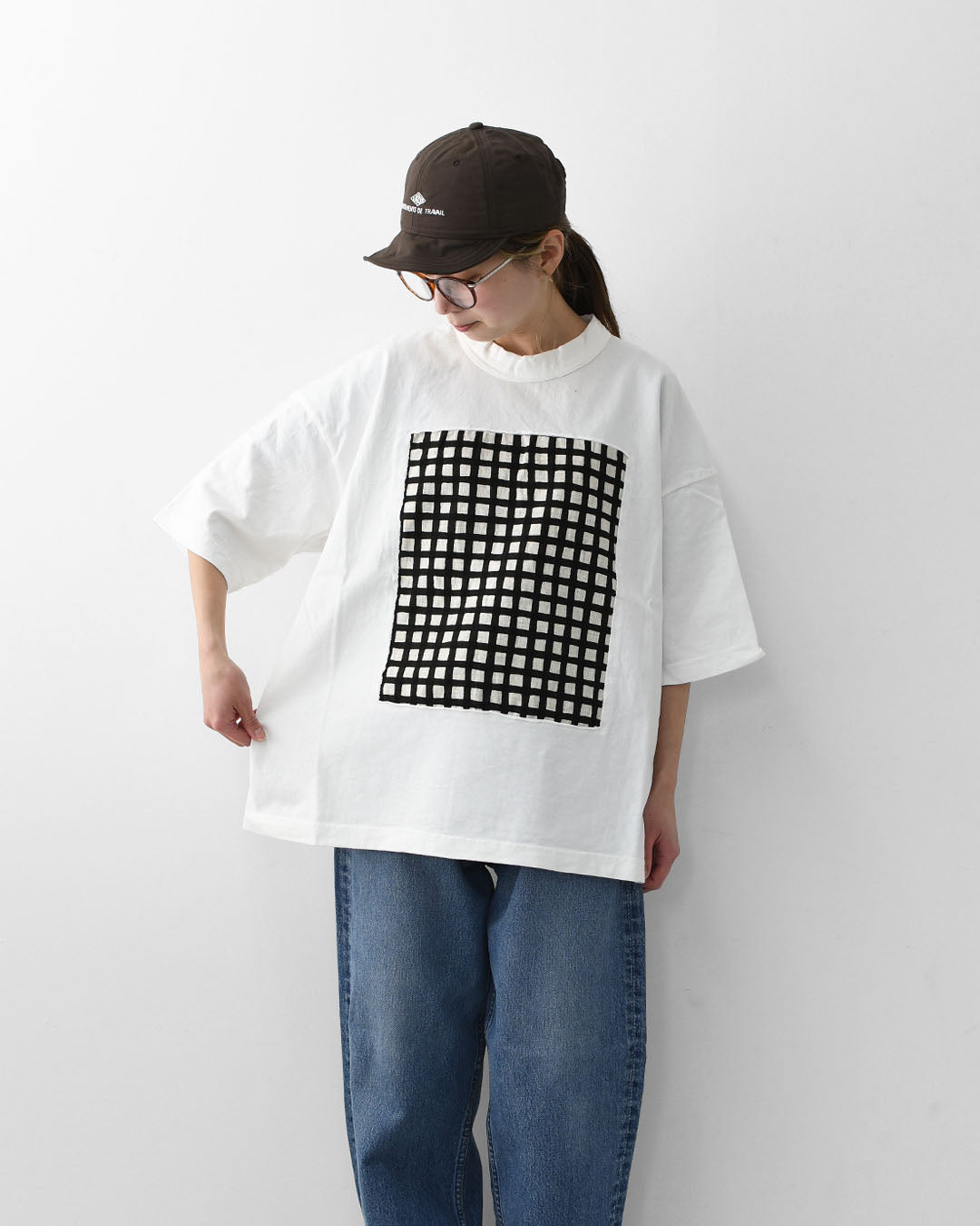 prit [プリット] 17/1空紡天竺×10/1ムラ糸プリント5分袖フレームTシャツ  [P91638] プリントTシャツ・5分袖・オーバーサイズ・ゆったりサイズ・チェック柄・ドット柄・フレーム柄・ドロップショルダー・LADY'S [2026SS]