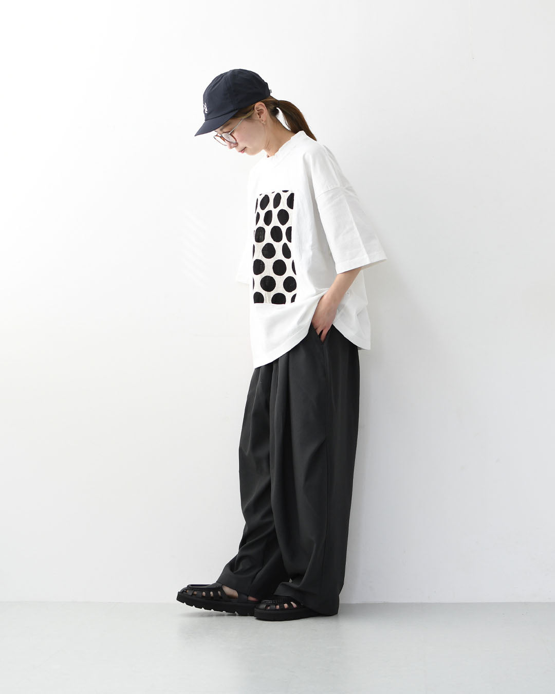 prit [プリット] 17/1空紡天竺×10/1ムラ糸プリント5分袖フレームTシャツ  [P91638] プリントTシャツ・5分袖・オーバーサイズ・ゆったりサイズ・チェック柄・ドット柄・フレーム柄・ドロップショルダー・LADY'S [2026SS]