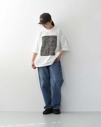 prit [プリット] 17/1空紡天竺×10/1ムラ糸プリント5分袖フレームTシャツ  [P91638] プリントTシャツ・5分袖・オーバーサイズ・ゆったりサイズ・チェック柄・ドット柄・フレーム柄・ドロップショルダー・LADY'S [2026SS]