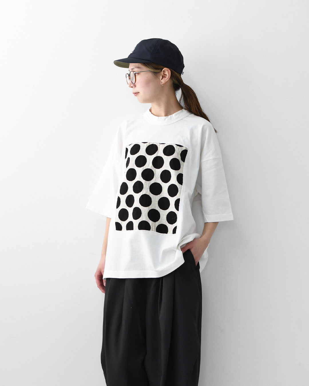 prit [プリット] 17/1空紡天竺×10/1ムラ糸プリント5分袖フレームTシャツ  [P91638] プリントTシャツ・5分袖・オーバーサイズ・ゆったりサイズ・チェック柄・ドット柄・フレーム柄・ドロップショルダー・LADY'S [2026SS]